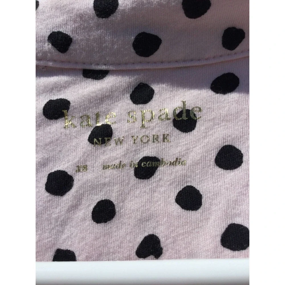 Kate Spade Womens Pajama Top Sz XS Pink Black Polka Dot Cotton PJ Preppy Classic